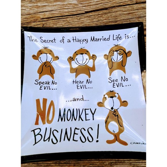 Vintage See Hear See no Evil Monkey Trinket Dish - Picture 7 of 8